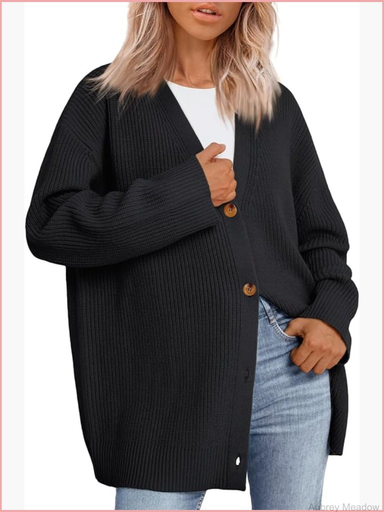 Oversized V-Neck Cardigan Sweater Knit Open Front Trendy Tops